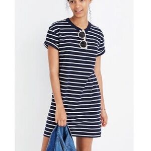 Madewell Tina Striped T Shirt Dress Navy White Crewneck Cotton Size XS Women’s